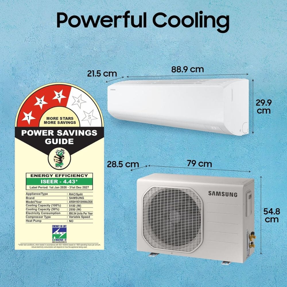 Samsung 1.5 Ton 3 star Inverter Split Air Conditioner (Bespoke AI WiFi, AR50H19D1XH)