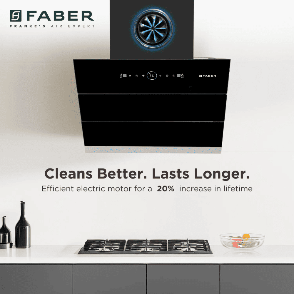 Faber COMET BLDC FL HC, 60 cm 1500 m3/hr Heat Auto Clean Wall Mounted Curved Glass Kitchen Chimney (Black)