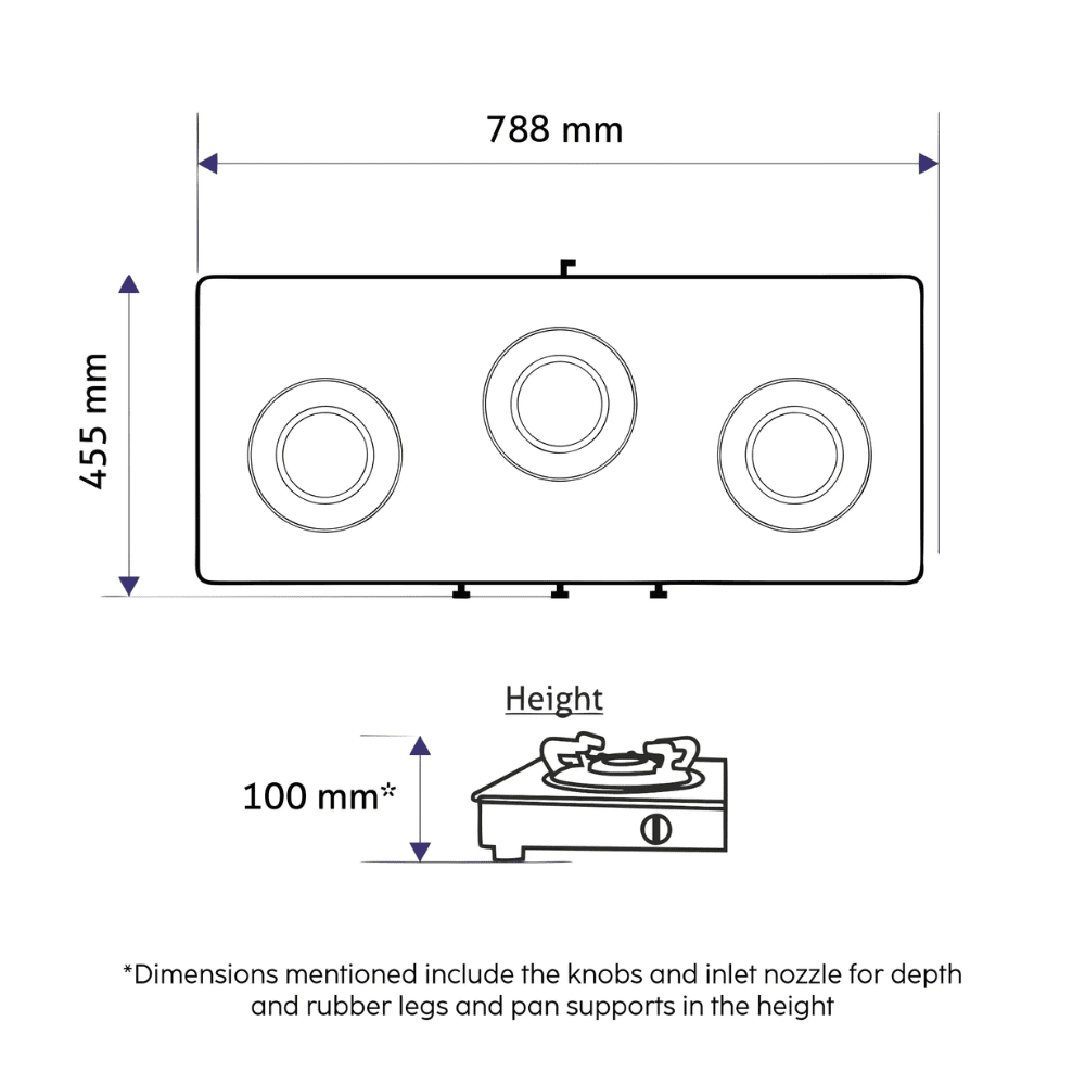 Glen Cooktop, 1035 ULTRA SLIM BLK AI, 3 Burner Auto Manual Ultra Slim Apricot Glass Top Brass Burner 1 Medium + 1 small +1 High Flame Gas Stove (Black)