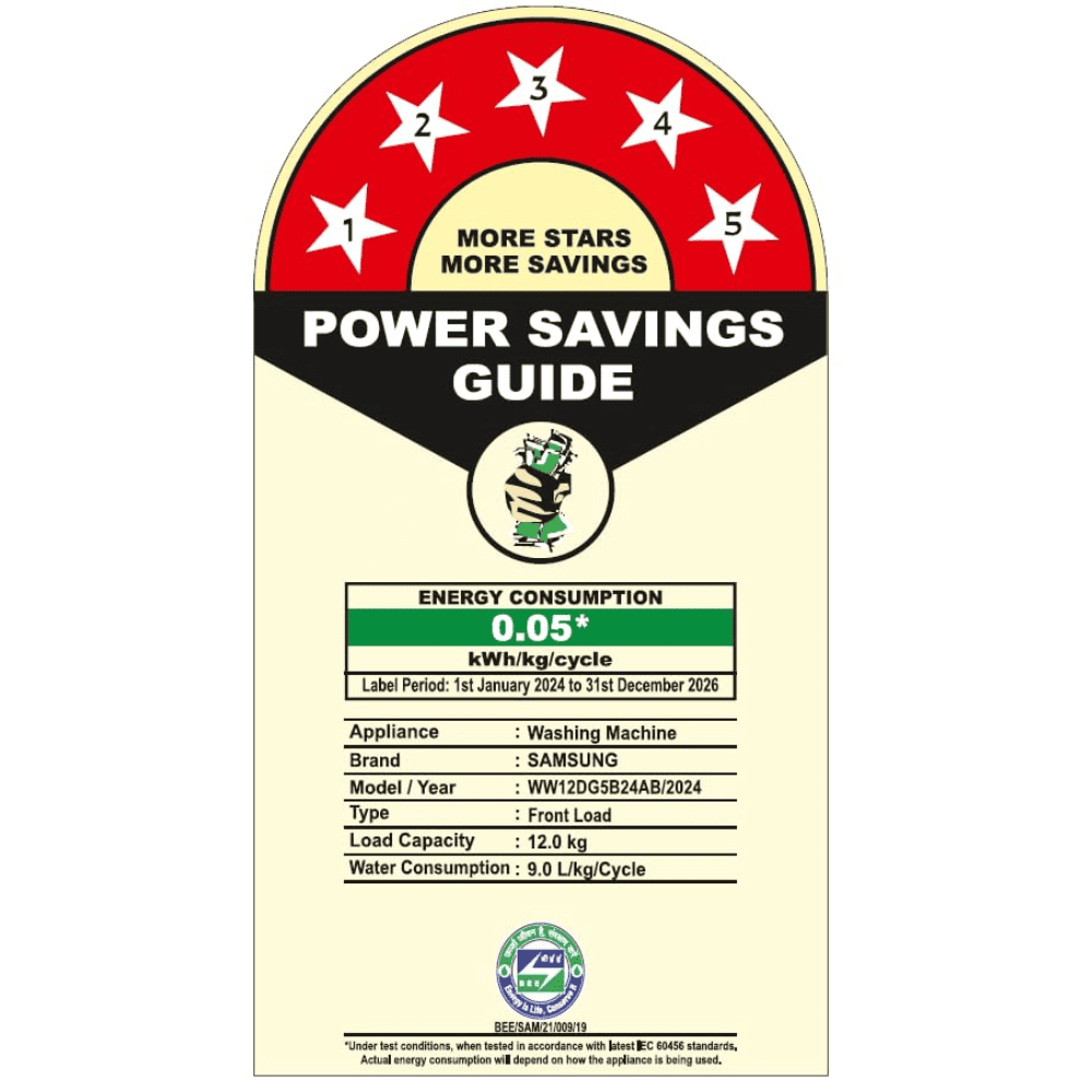 Samsung 12 Kg 5 Star Fully-Automatic Front Load Washing machine (WW12DG5B24AB,Black)