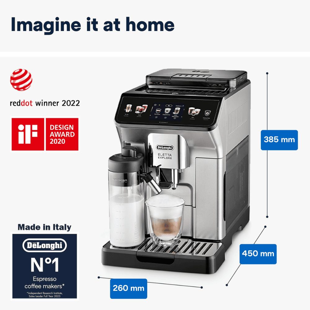 Delonghi ECAM450.65, Eletta Explore Bean Fully Automatic Beverage Hot & Cold Coffee Machine, Silver Black