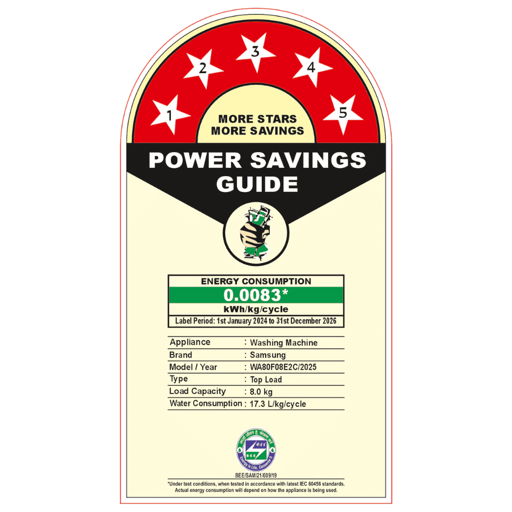 Samsung 8 Kg 5 Star Fully-Automatic Top Load Washing machine (WA80F08E2C,Black)