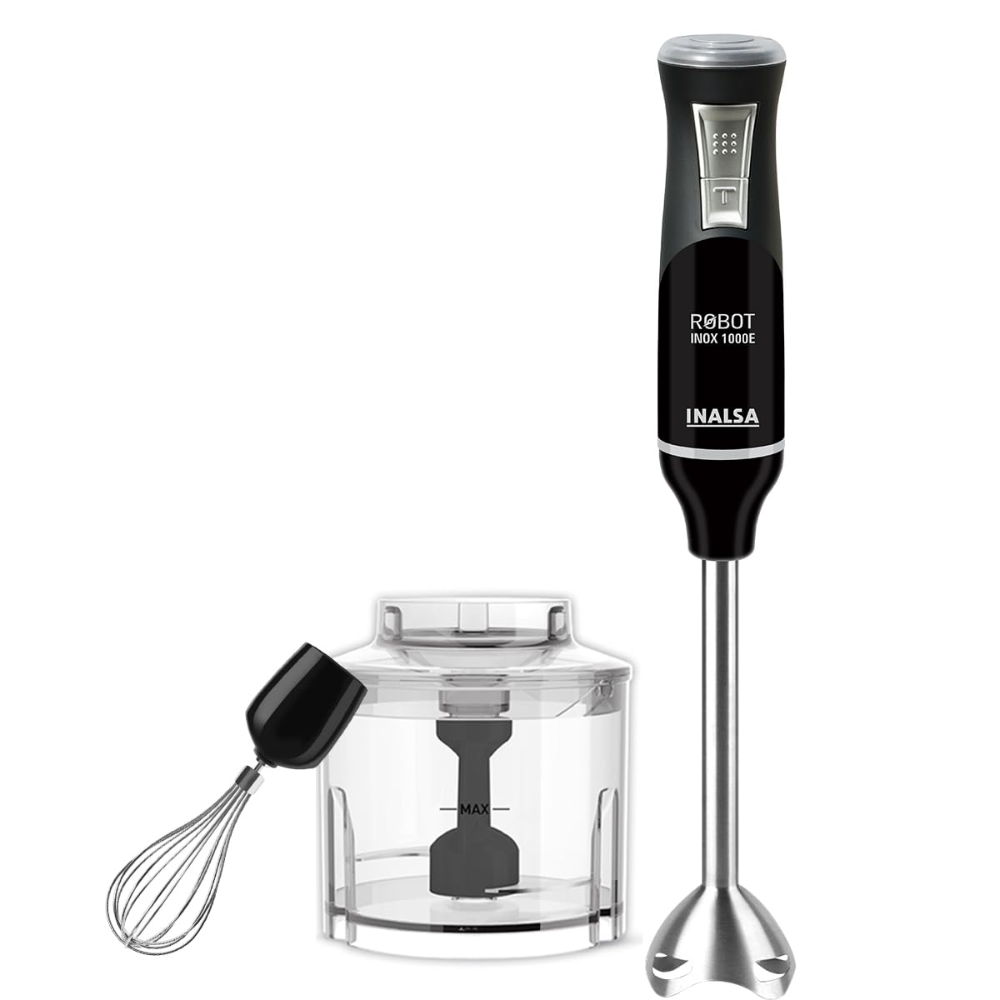 Inalsa Robot Inox, 1000 Watts Stainless Steel Stem Hand Blender (Black and white)