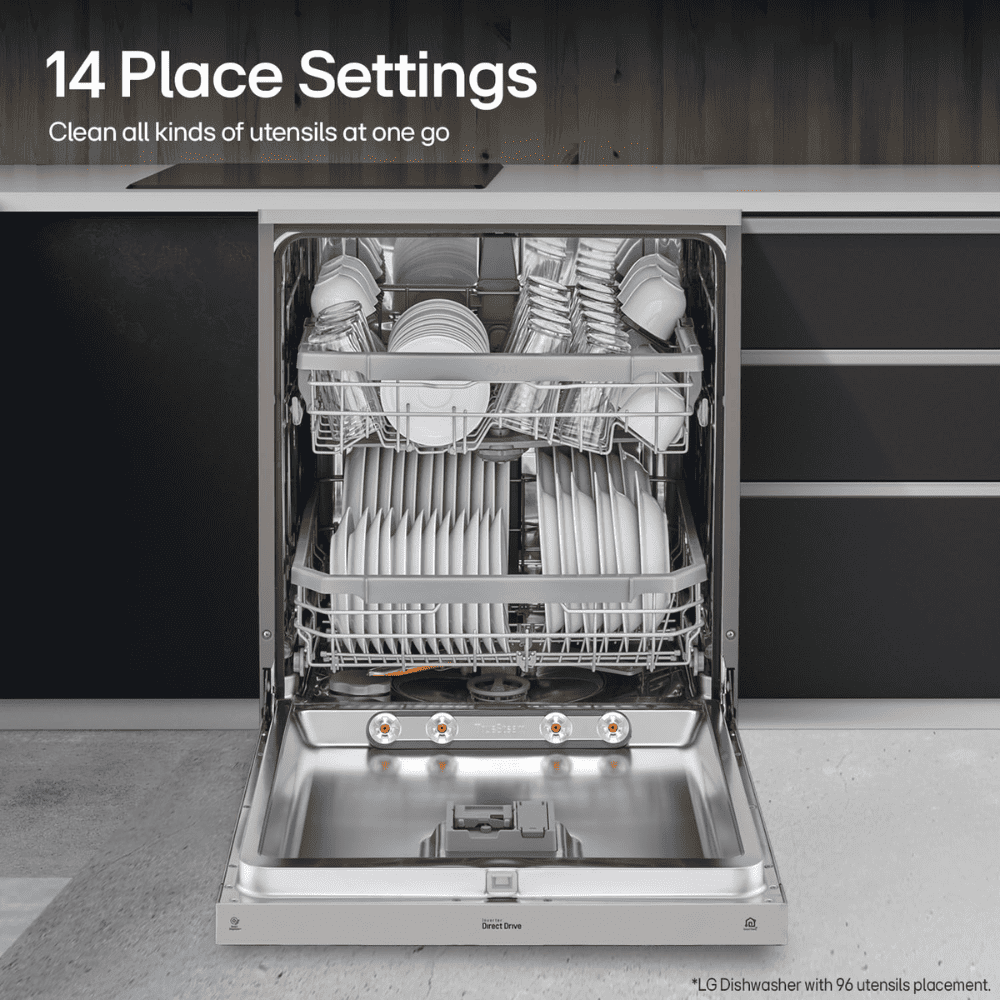 LG  14 Place Setting Free Standing Dishwasher with TrueSteam, QuadWash Easy Rack Plus (DFB424FP,Silver)