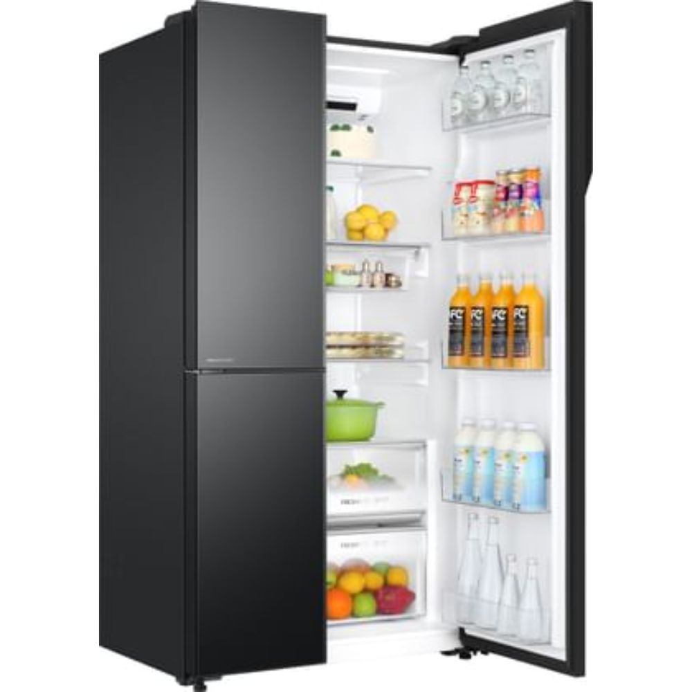 Haier 598 Ltrs, 3 Star Frost Free Expert Inverter Smart Sense AI enabled 3 Door Side by Side Refrigerator (HRT 683KGU1, Black Glass, Magic Convertible Zone, Deo Fresh Technology)