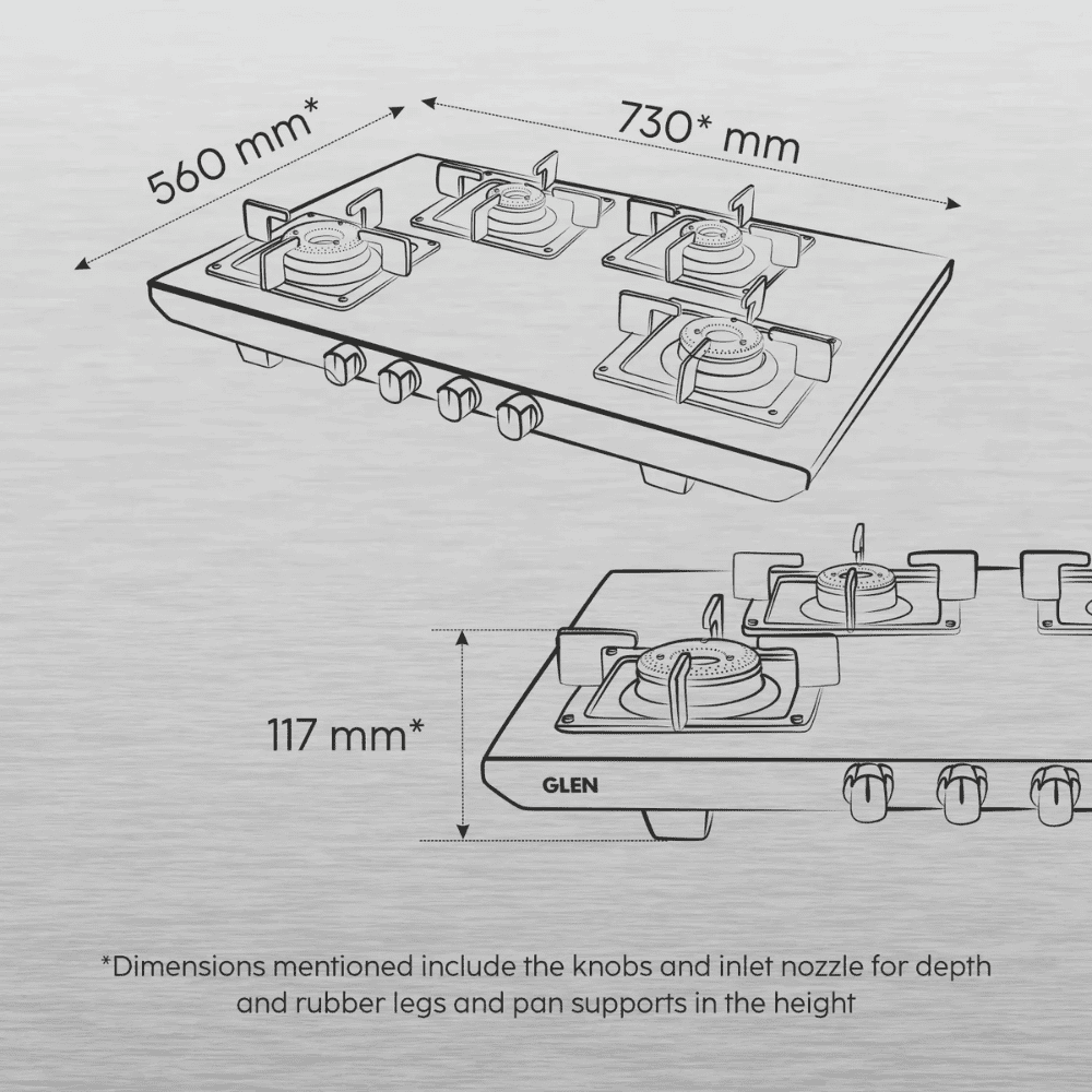 Glen Cooktop,1054 UT SS, 4 Burner cm Auto Ignition Glass Top Brass Burner 1 Big + 1 Medium + 2 small Gas Stove (Black)
