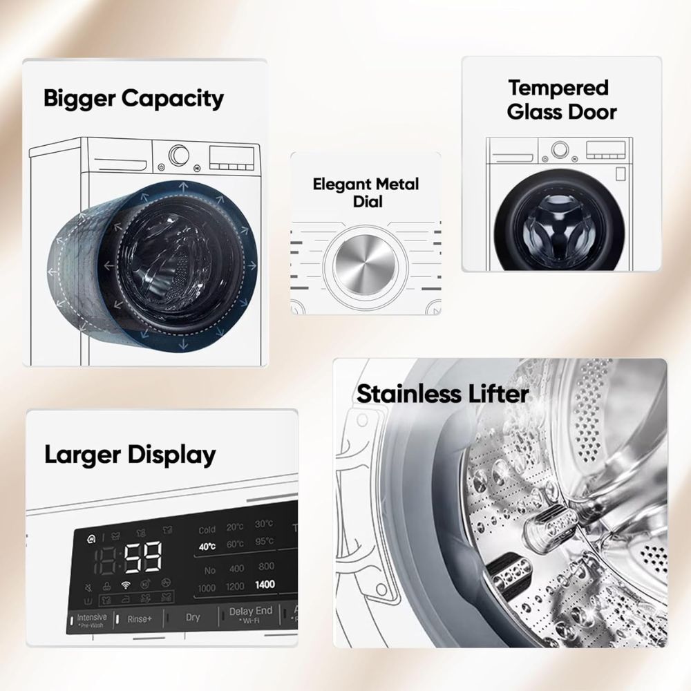 LG 11 Kg 5 Star Fully-Automatic Front Load Washing machine, Washer with Dryer (FHD1107STB,Black)