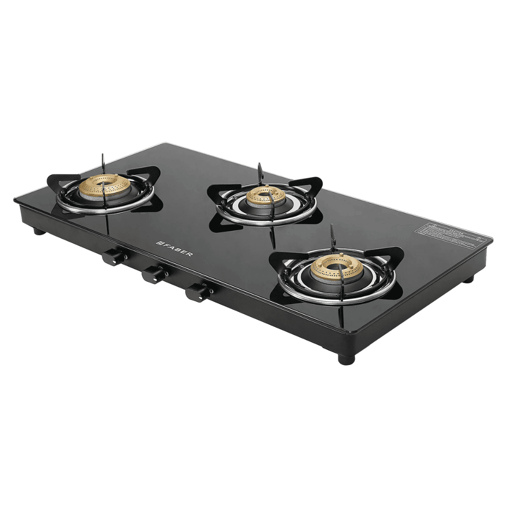 Faber Cooktop, SPARK 3 BB BK, 3 Burner cm Auto Manual Glass Top Stainless Steel Burner 1 Big + 1 Medium + 1 small Gas Stove (Black)