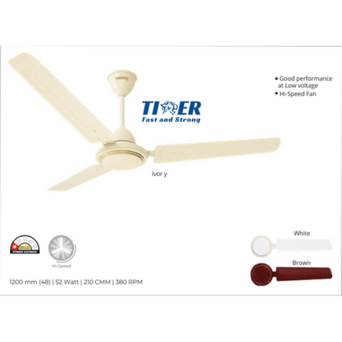 Luminous Tiger, 1200 mm 3 Blade Decorative Ceiling Fan (Ivory)