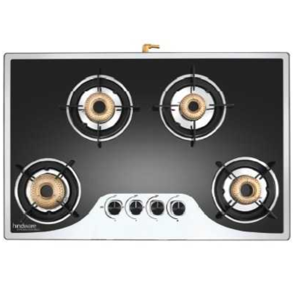 Hindware Cooktop, CORAL 4B, 4 Burner 75 cm Auto Ignition Glass Top Stainless Steel Burner 4 Medium Gas Stove (Black)