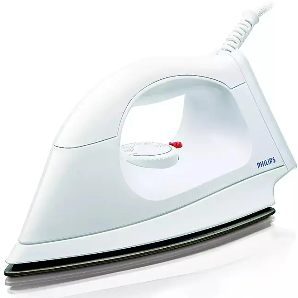 Philips HI113, 1000 Watts Plastic Body PTFE Coating Dry Iron (White)