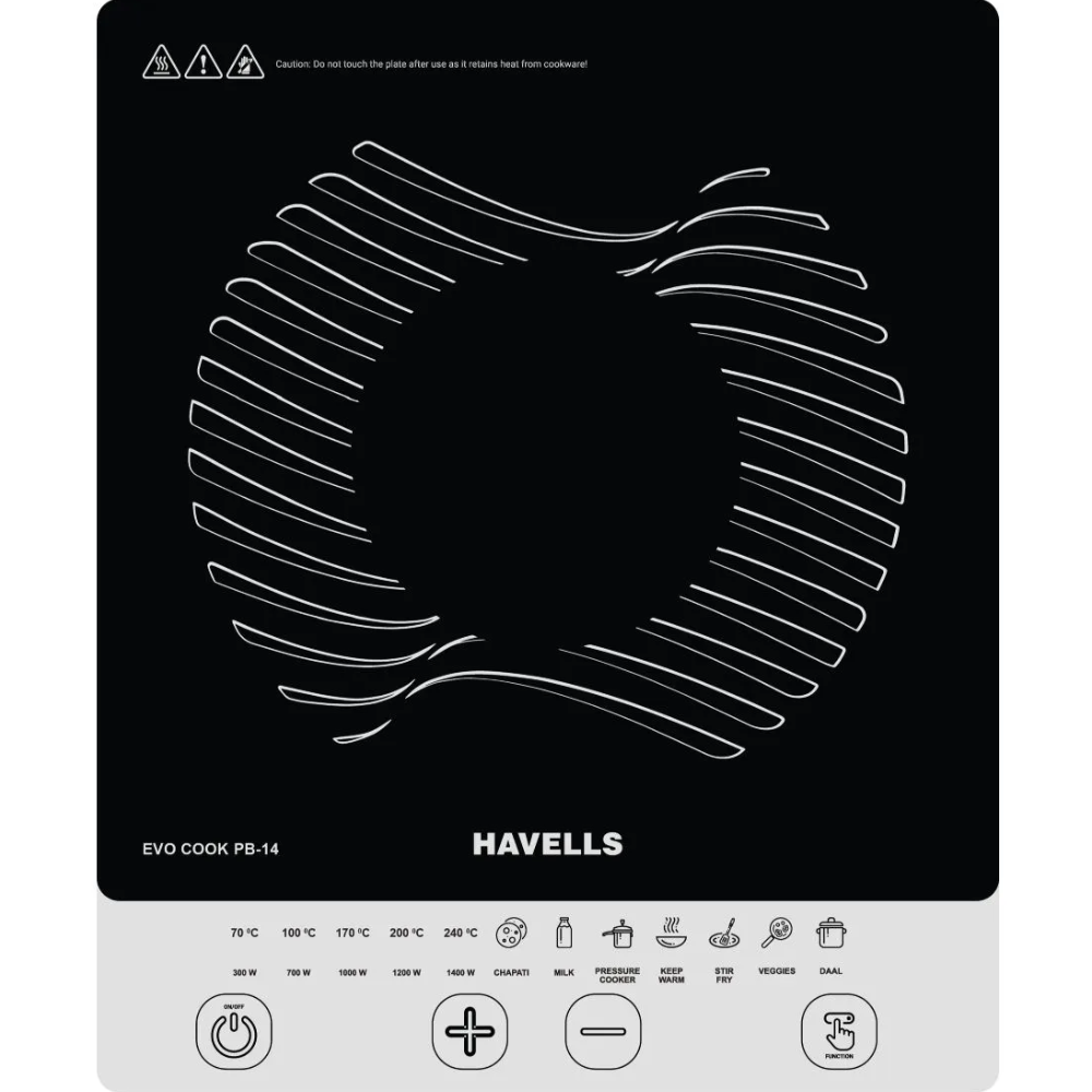 Havells COOK PB14, 1400 Watts Induction Cooktop, Auto Pan Detection Sensor, Black