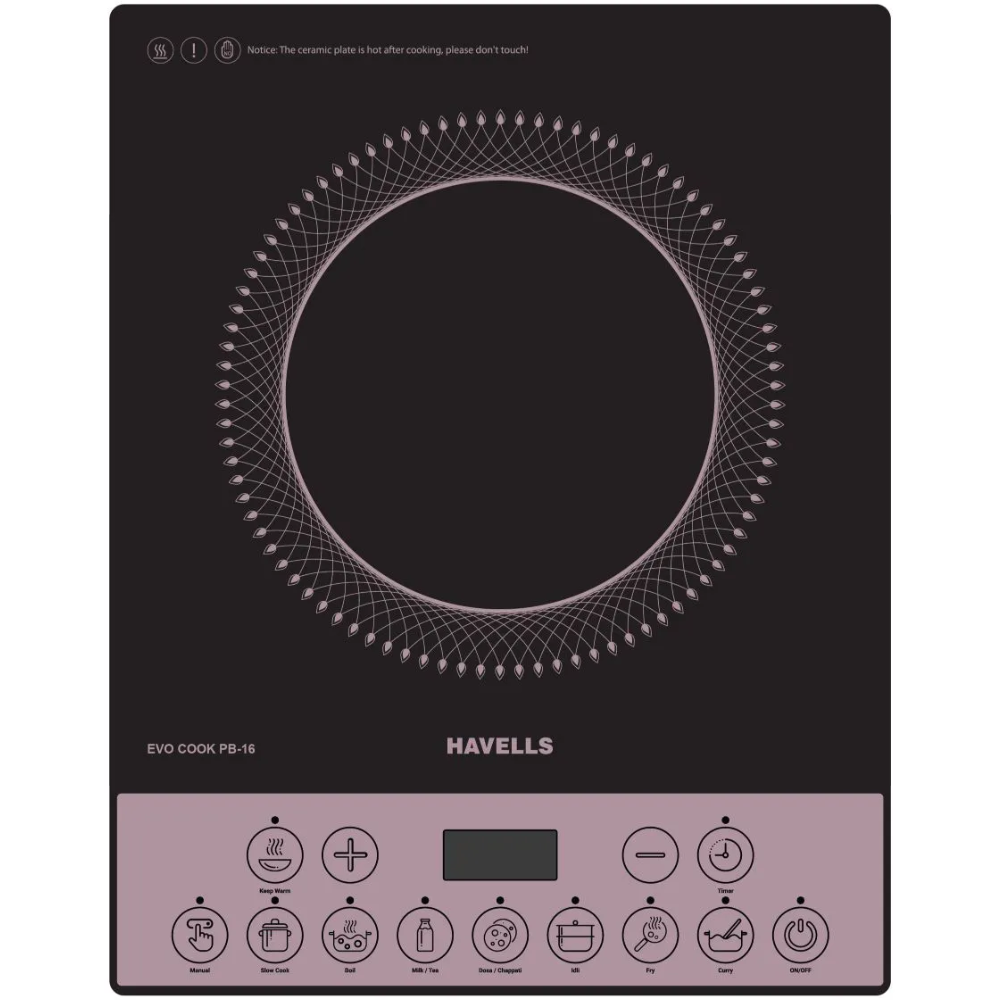 Havells COOK PB16, 1600 Watts Induction Cooktop, Auto Pan Detection Sensor, Black