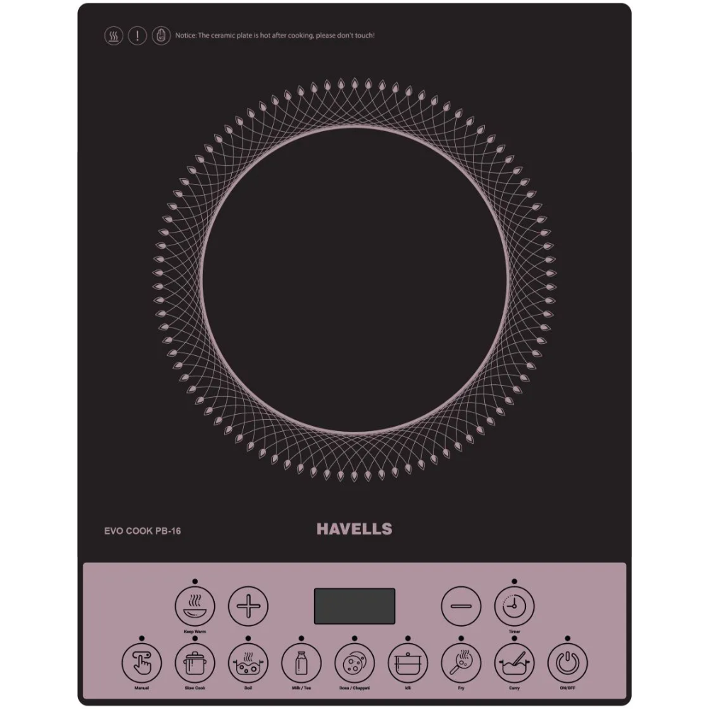 Havells COOK PB16, 1600 Watts Induction Cooktop, Auto Pan Detection Sensor & Tempered Glass (Black)