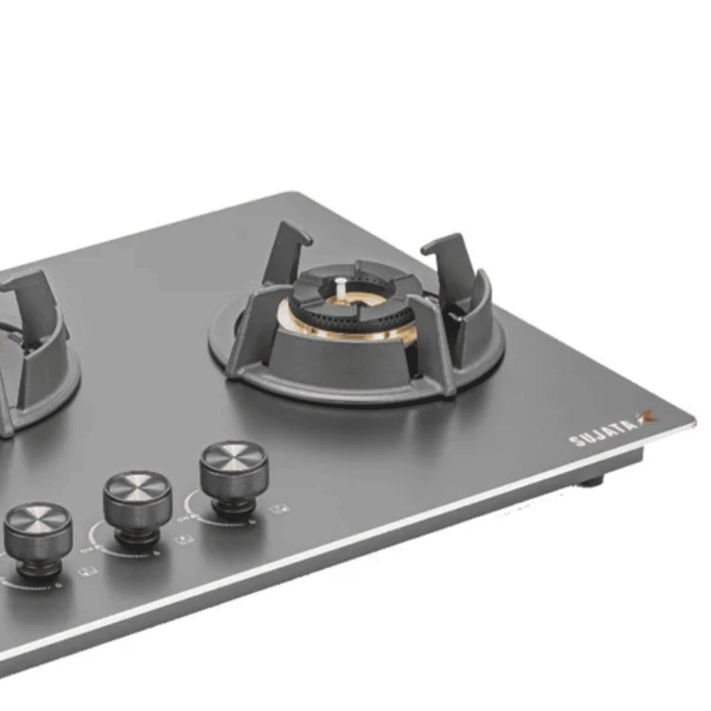 Sujata Hob, 3 Burner 76 cm Auto Ignition Chromium Steel Burner 1 Larg + 1 Medium + 1 Small (Osmium FB 3B76, Black)