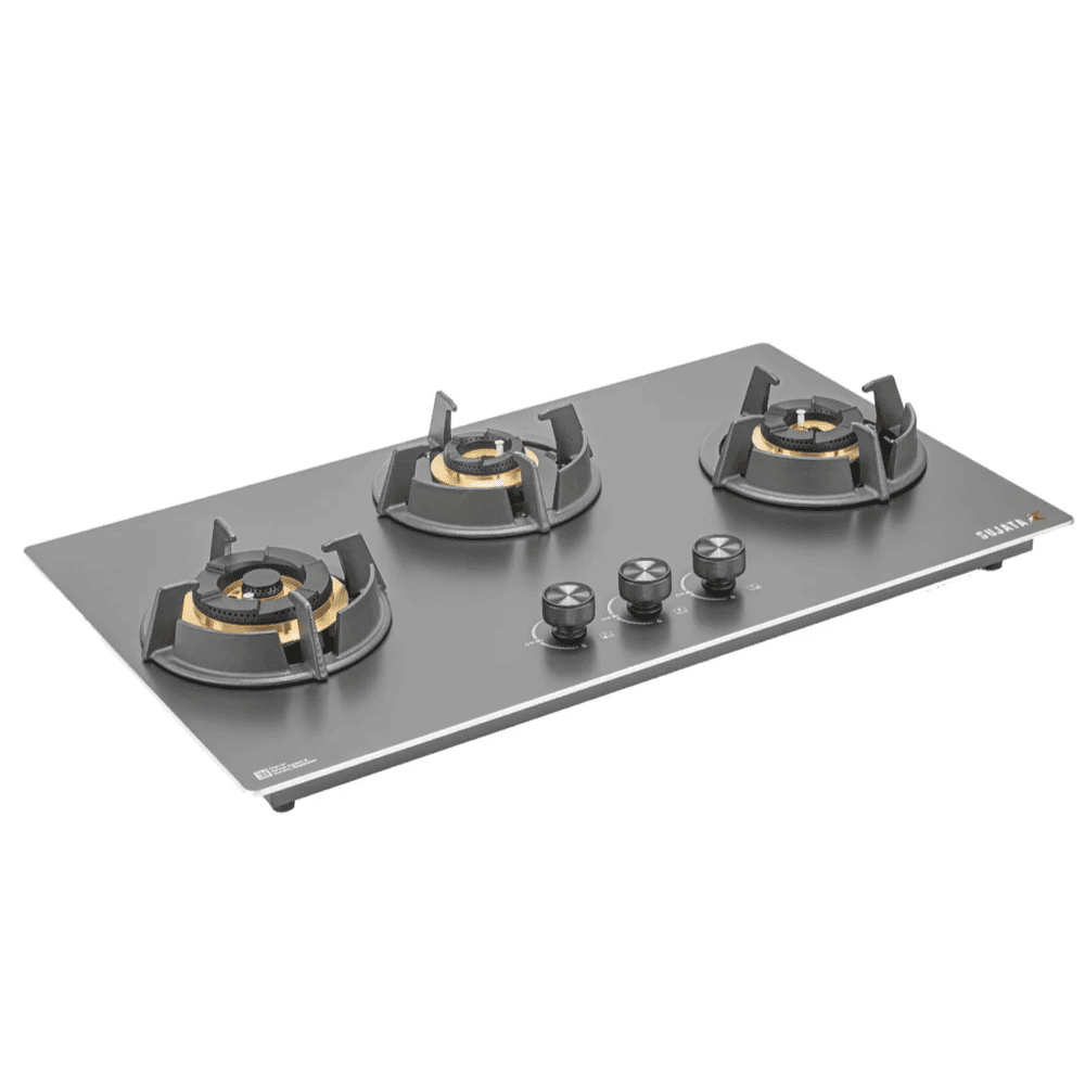 Sujata Hob, 3 Burner 76 cm Toughened Glass Burner 1 Larg + 1 Medium + 1 Small (Osmium 3B76, Black)