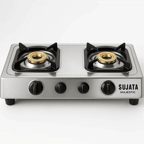 Sujata Cooktop Majestic, 2 Burner Manual Stainless Steel Gas Stove (Silver)