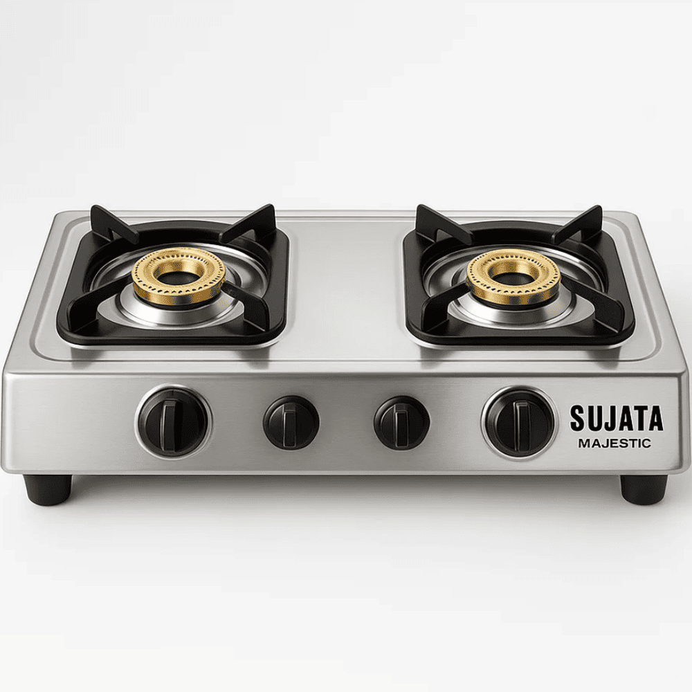 Sujata Cooktop Majestic Plus AI, 3 Burner Auto Ignition Stainless Steel Gas Stove (Silver)