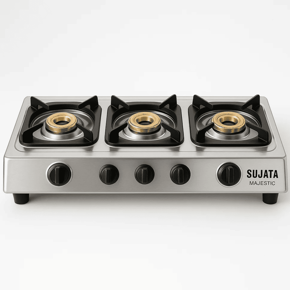 Sujata Cooktop Majestic, 3 Burner Manual Stainless Steel Gas Stove (Silver)