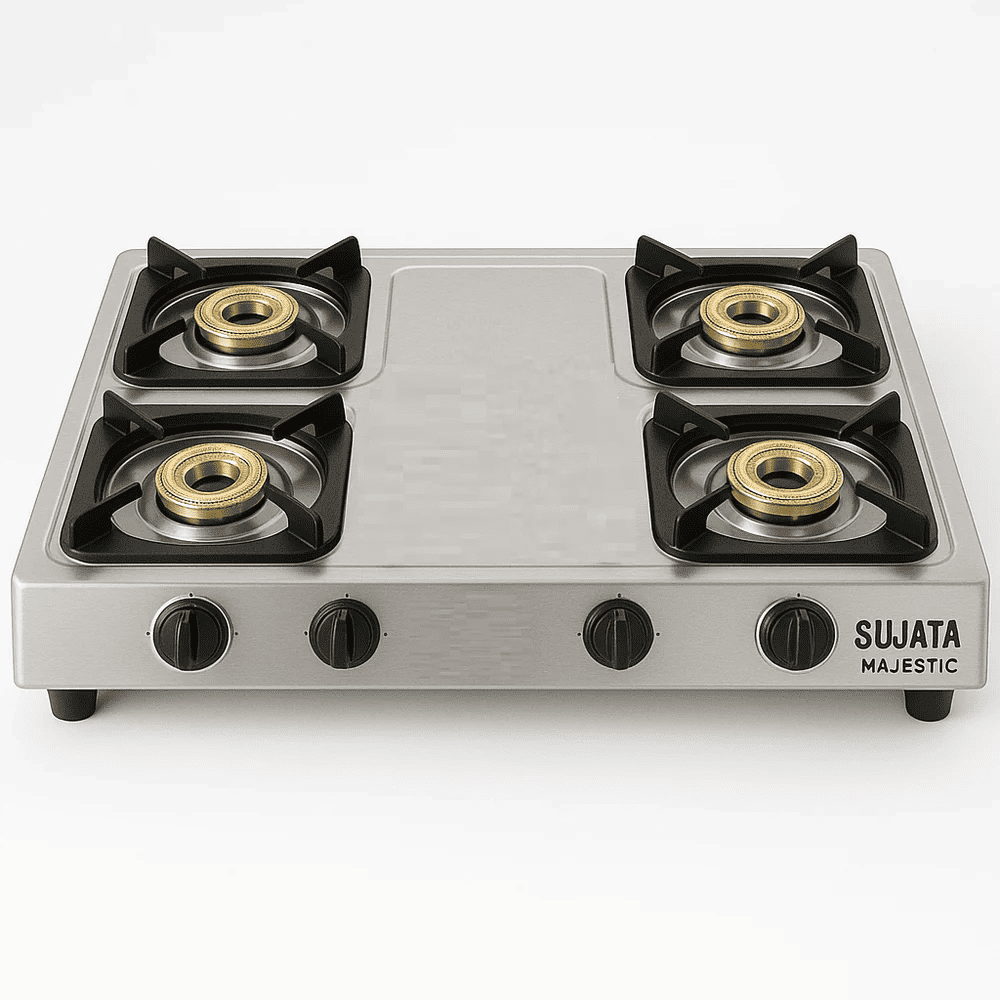 Sujata Cooktop Majestic AI, 4 Burner Auto Ignition Stainless Steel Gas Stove (Silver)