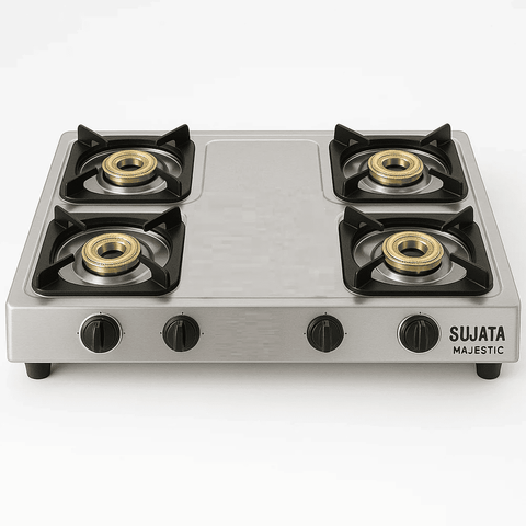 Sujata Cooktop Majestic AI, 4 Burner Auto Ignition Stainless Steel Gas Stove (Silver)