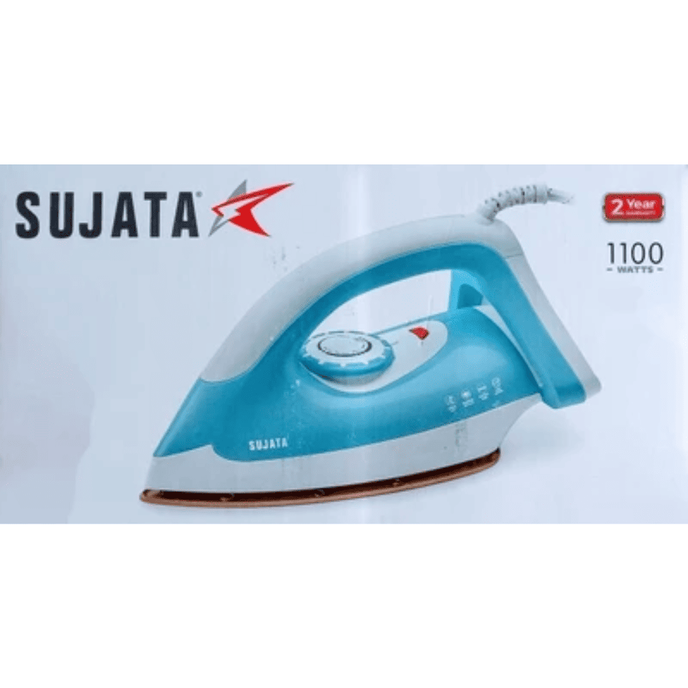 Sujata 1100 Watts Heavy Weight Non Stick Sole Plate Dry Iron (Suave,White)