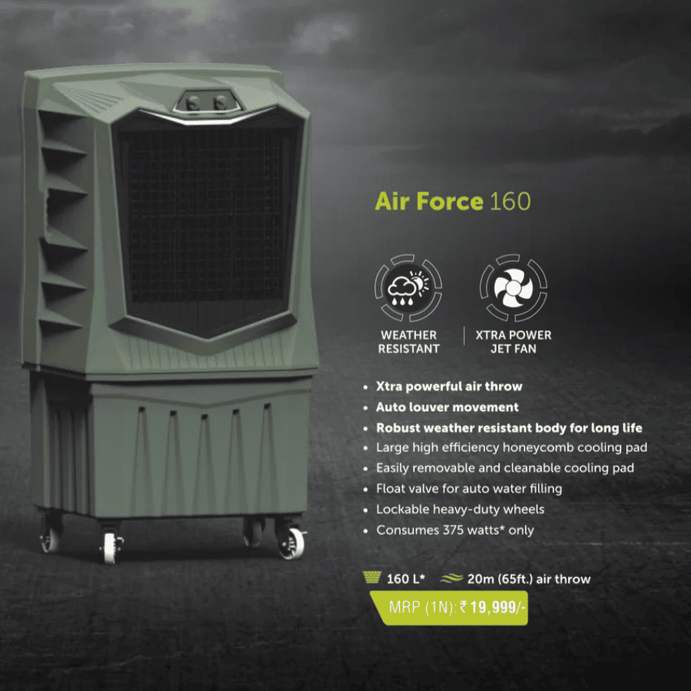 Symphony 160 Ltrs Xtra powerful air throw Desert Air Cooler (Air Force160)