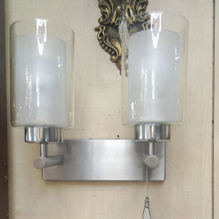 Wall Lamp, Brushed Silver Double Glass Shade for Bathroom and Living Room Bathroom (XB-W1195-1-BN2)