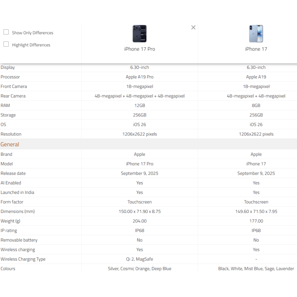 Apple iPhone17 Pro 256 Storage, 5G with Camera Control, 4K 120 fps Dolby Vision Mobile Phone (Multi Colour)