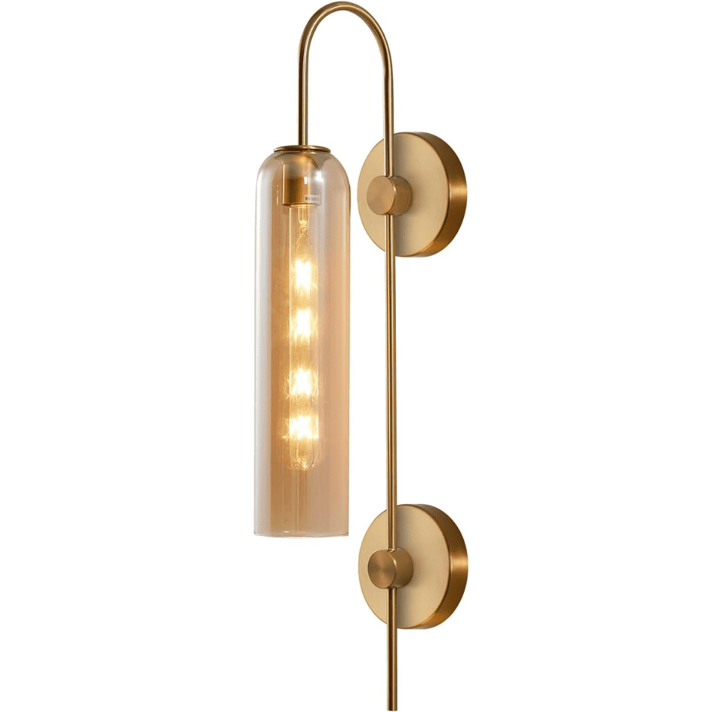 Wall Light Bokt 1 Light Modern Amber, Brushed Brass Tube Gold Wall Lamp Light (Gold)